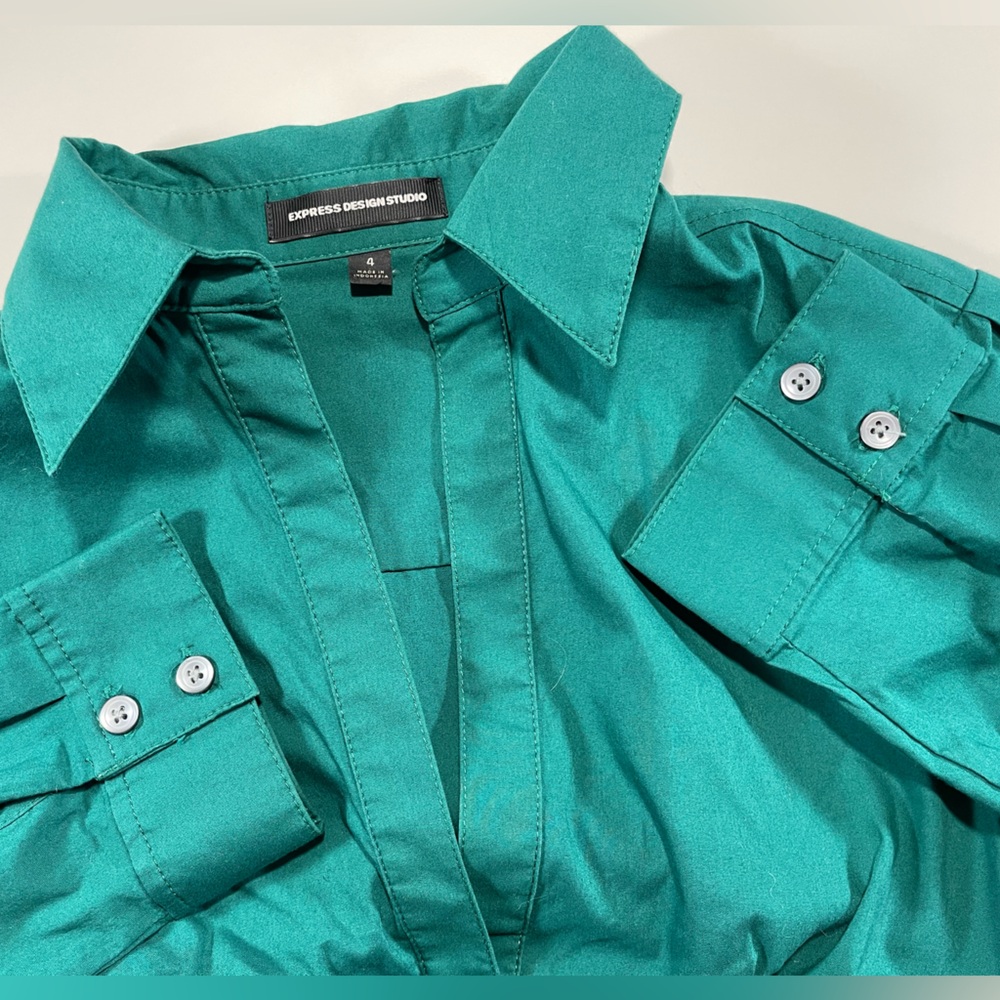 Express design studio Green Button-Front Midi Shi… - image 13